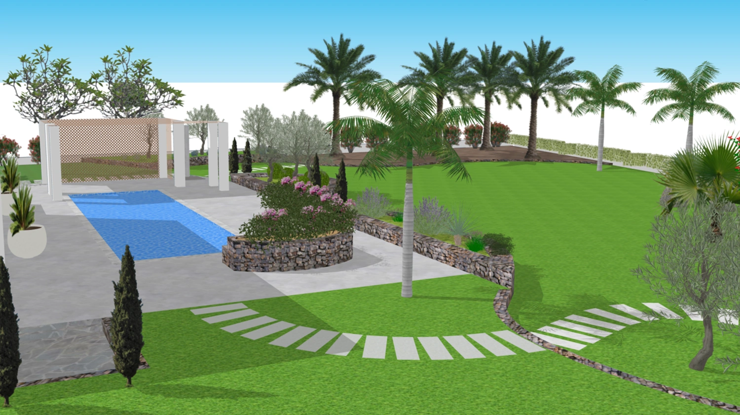 Vue 3D du jardin méditerranéen