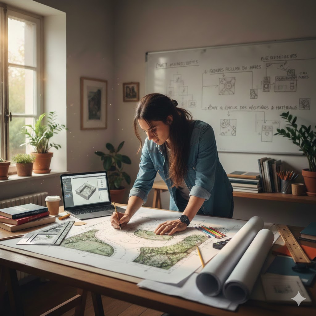 Illustration d'une paysagiste en plein travail